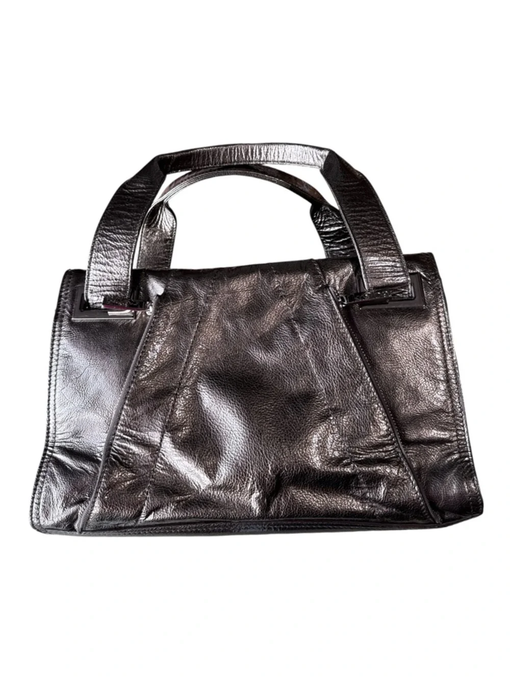 Kooba Metallic Bronze Double Strap Top Zip & Front Zipped Pockets Shoulder Bag